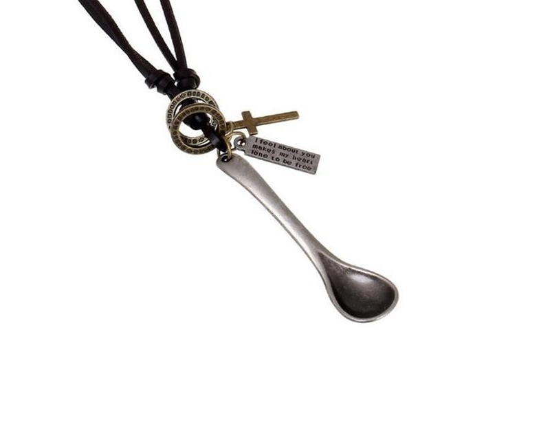 large unisex snorting spoon on leather strap