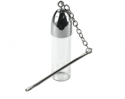snorter bottle with spoon on chain clear